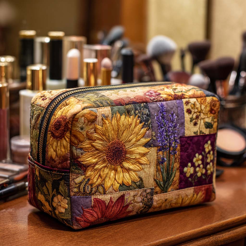 Padded Makeup Bag with Rustic Sunflowers Margaret York