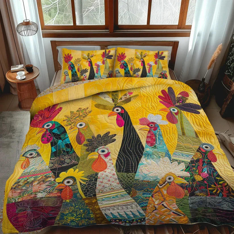3-Piece Quilted Bed Set - Dawn's Rooster Design Margaret York