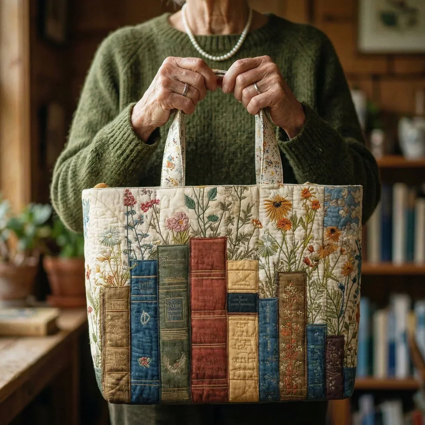 Handcrafted Bag | Books and Flowers Margaret York