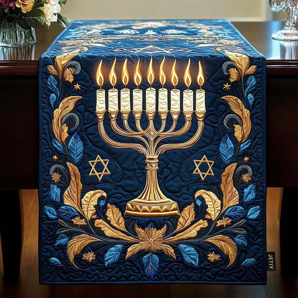 Illuminated Menorah Quilted Table Runner Margaret York