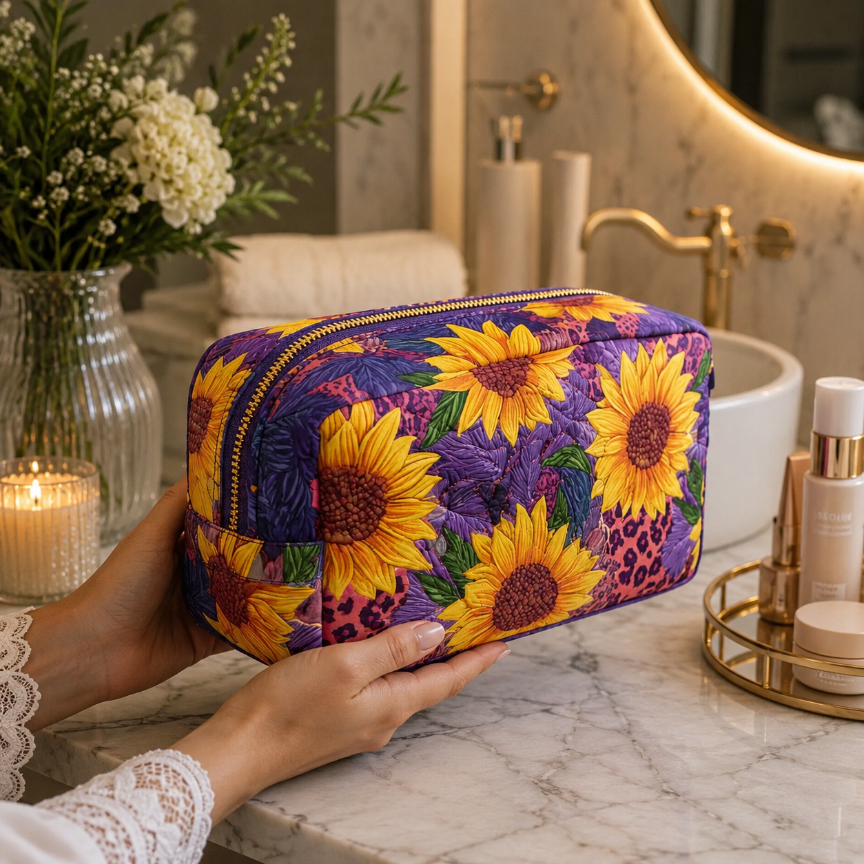 Quilted Makeup Bag with Solar Charm Margaret York
