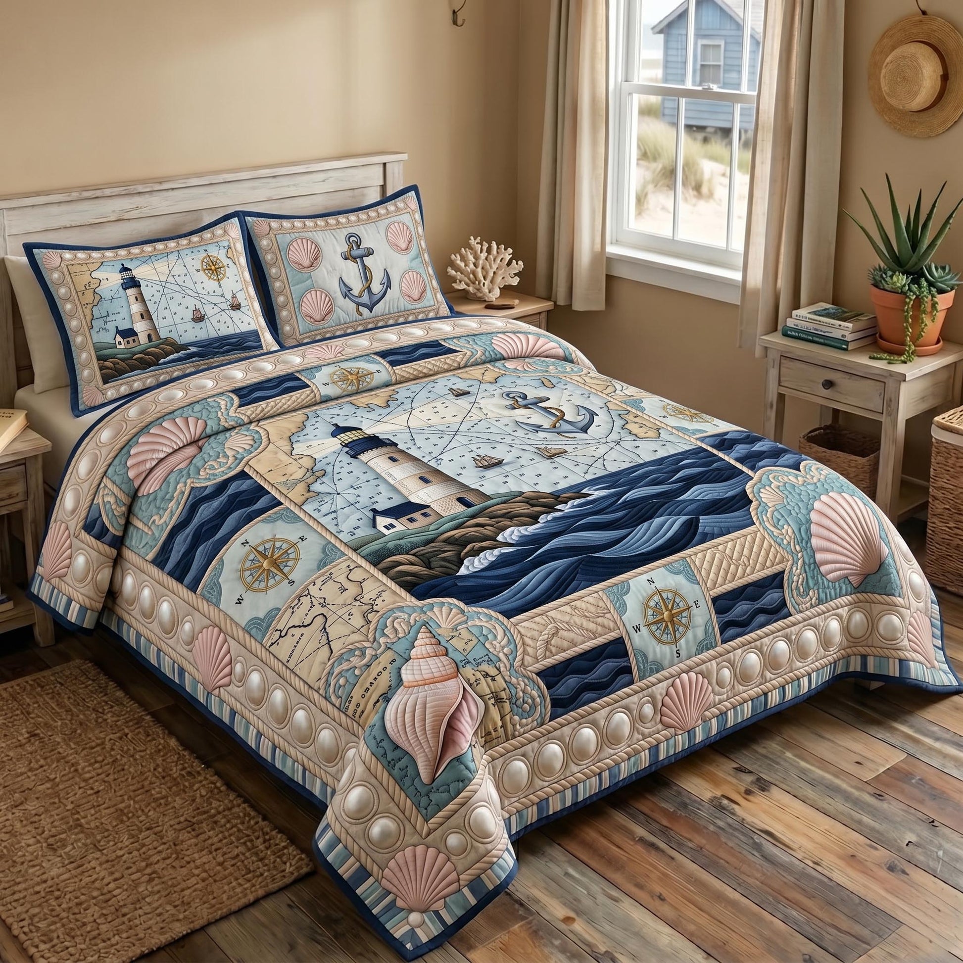 Sea Escape 3-Piece Quilted Bedspread Set Margaret York