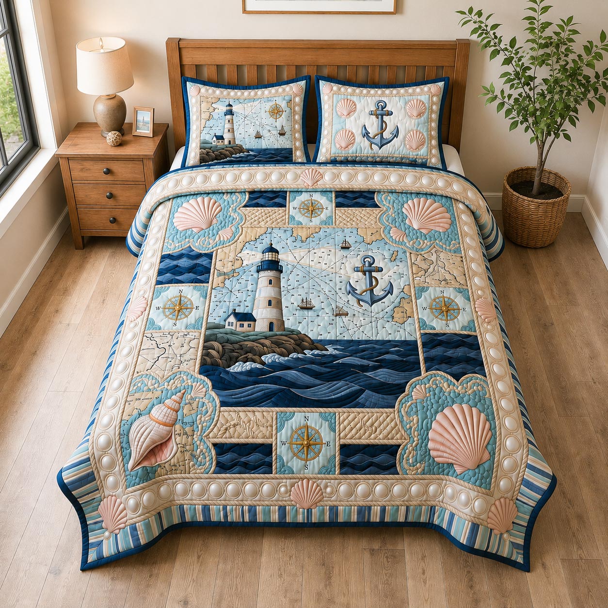 Sea Escape 3-Piece Quilted Bedspread Set Margaret York