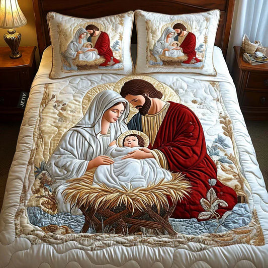 3-Piece Quilted Bed Set - Santa Claus Enchantment Margaret York