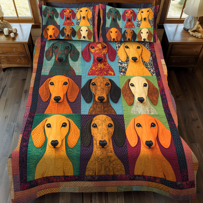 Adorable Dachshund 3-Piece Quilted Bedding Set Margaret York
