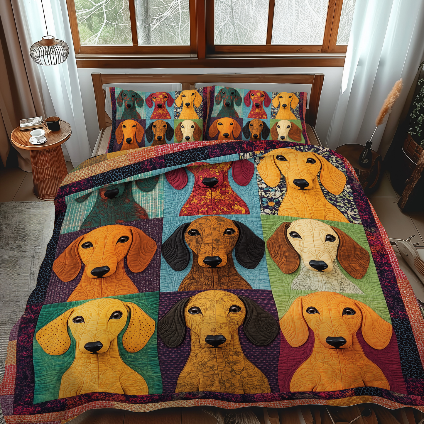 Adorable Dachshund 3-Piece Quilted Bedding Set Margaret York