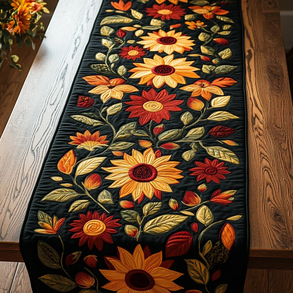 Autumn Sunflower Quilted Table Runner Margaret York