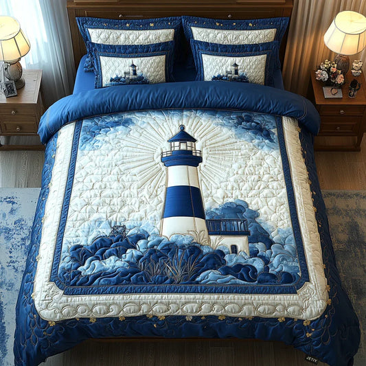3-Piece Quilted Bed Set - Lighthouse Breeze Design Margaret York