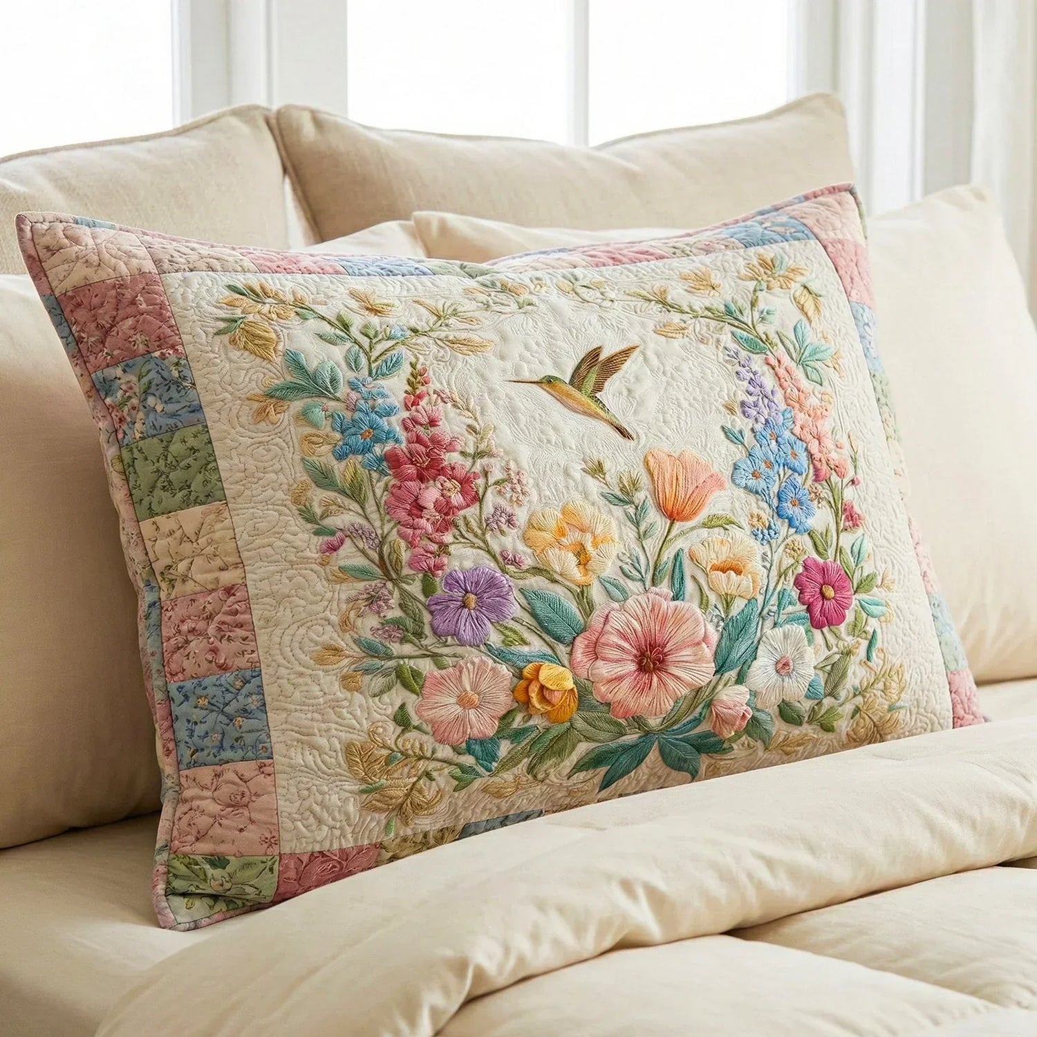 Floral Fields Quilted Cushion Cover Margaret York