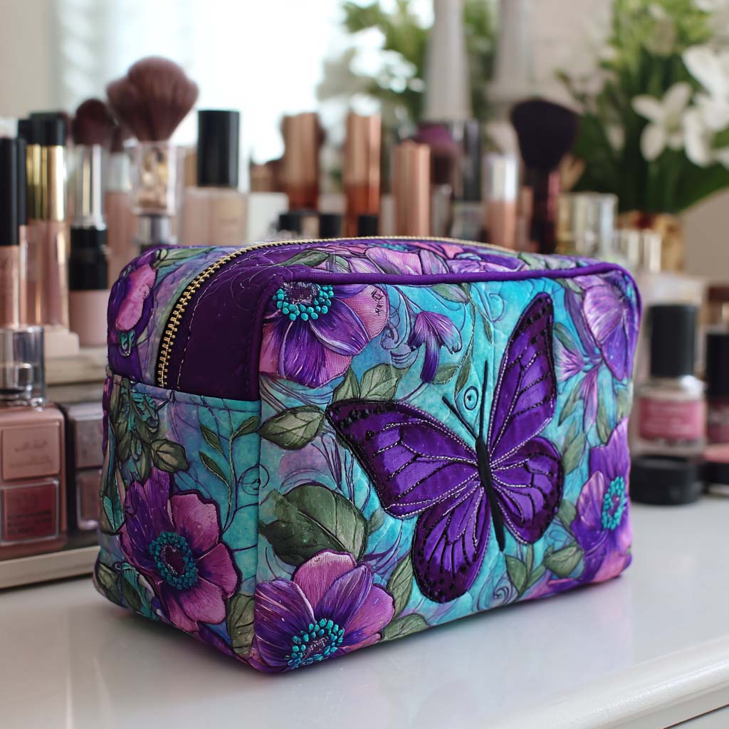 Padded Butterfly Floral Makeup Bag Margaret York