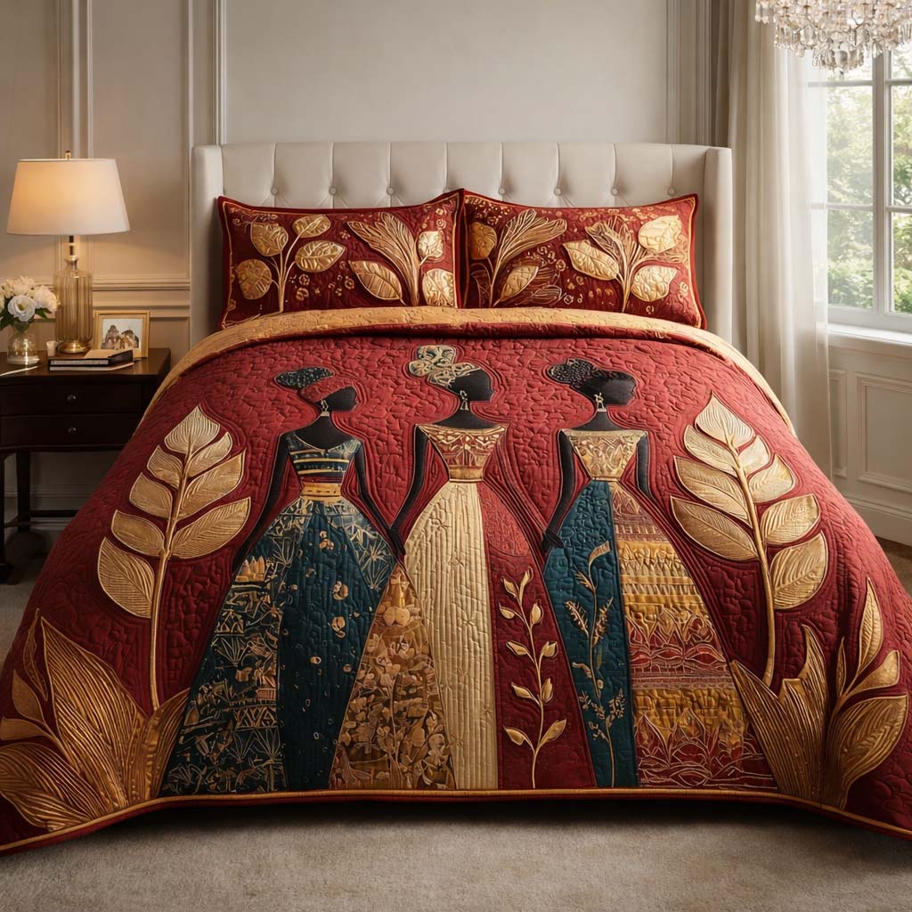 Golden Queens 3-Piece Quilted Bedding Set Margaret York