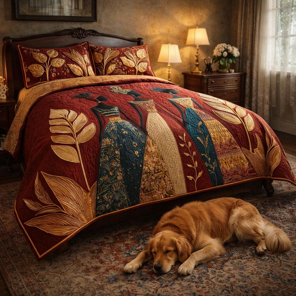Golden Queens 3-Piece Quilted Bedding Set Margaret York