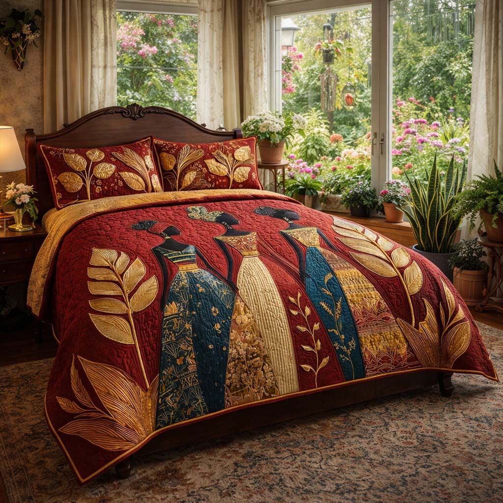 Golden Queens 3-Piece Quilted Bedding Set Margaret York