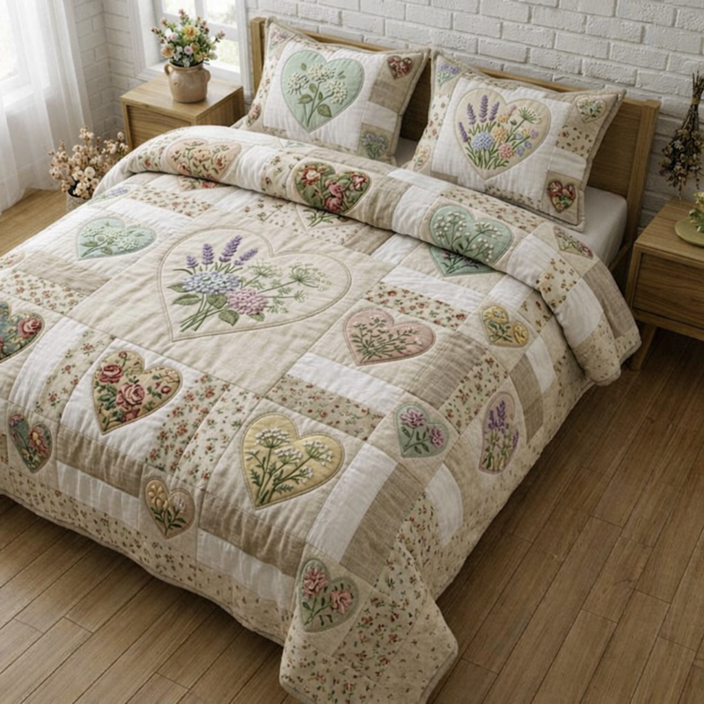 Flower Patchwork 3-Piece Quilted Bedding Set Margaret York