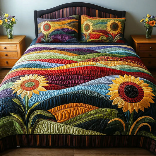 3-Piece Sunflower Field Quilted Bed Set Margaret York