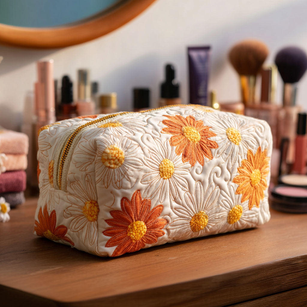 Quilted Make-up Bag with Daisy Charm Margaret York