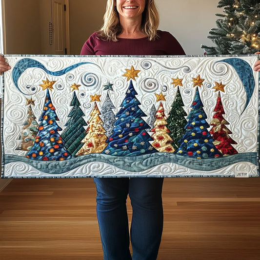 Snowy Pine Landscape Quilted Table Runner Margaret York