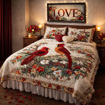3-Piece Quilted Bedding Set - Cardinal Love Dance Margaret York