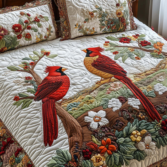 3-Piece Quilted Bedding Set - Cardinal Love Dance Margaret York