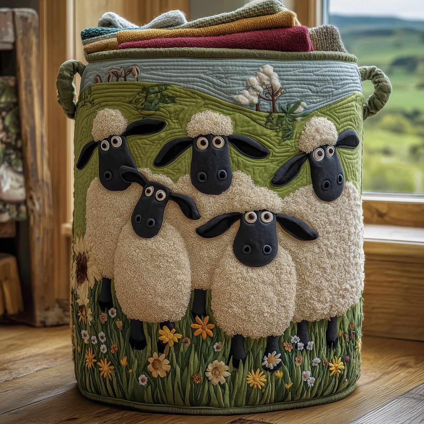 Quilted Laundry Basket - Sheep Heaven Design Margaret York