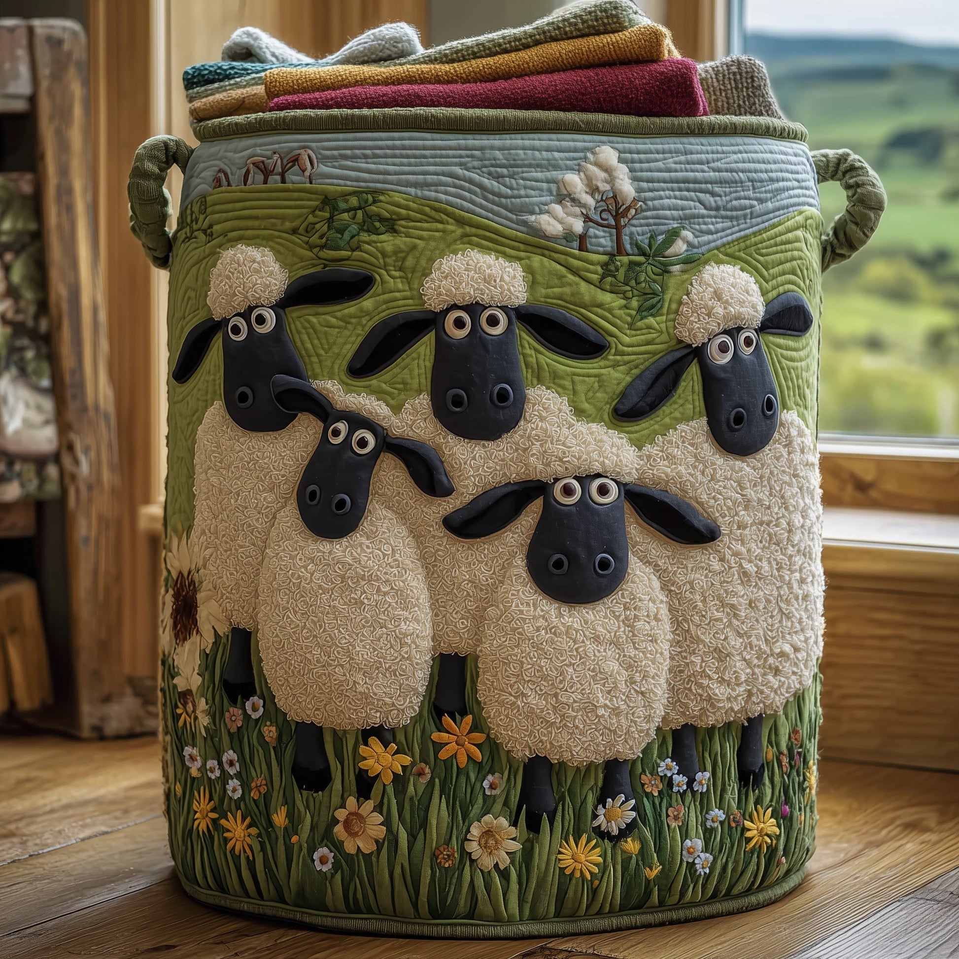 Quilted Laundry Basket - Sheep Heaven Design Margaret York