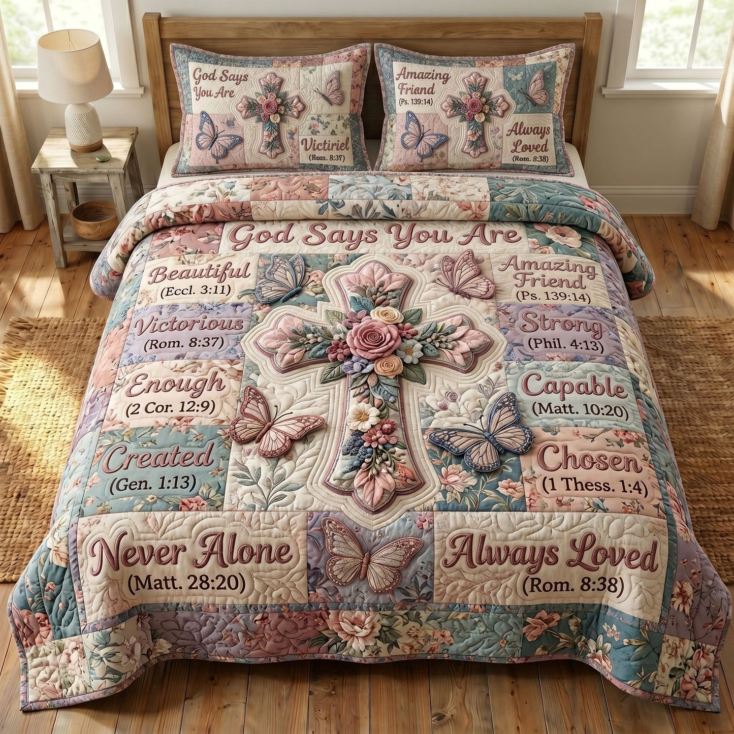 Floral Bible 3-Piece Quilted Bedding Set Margaret York