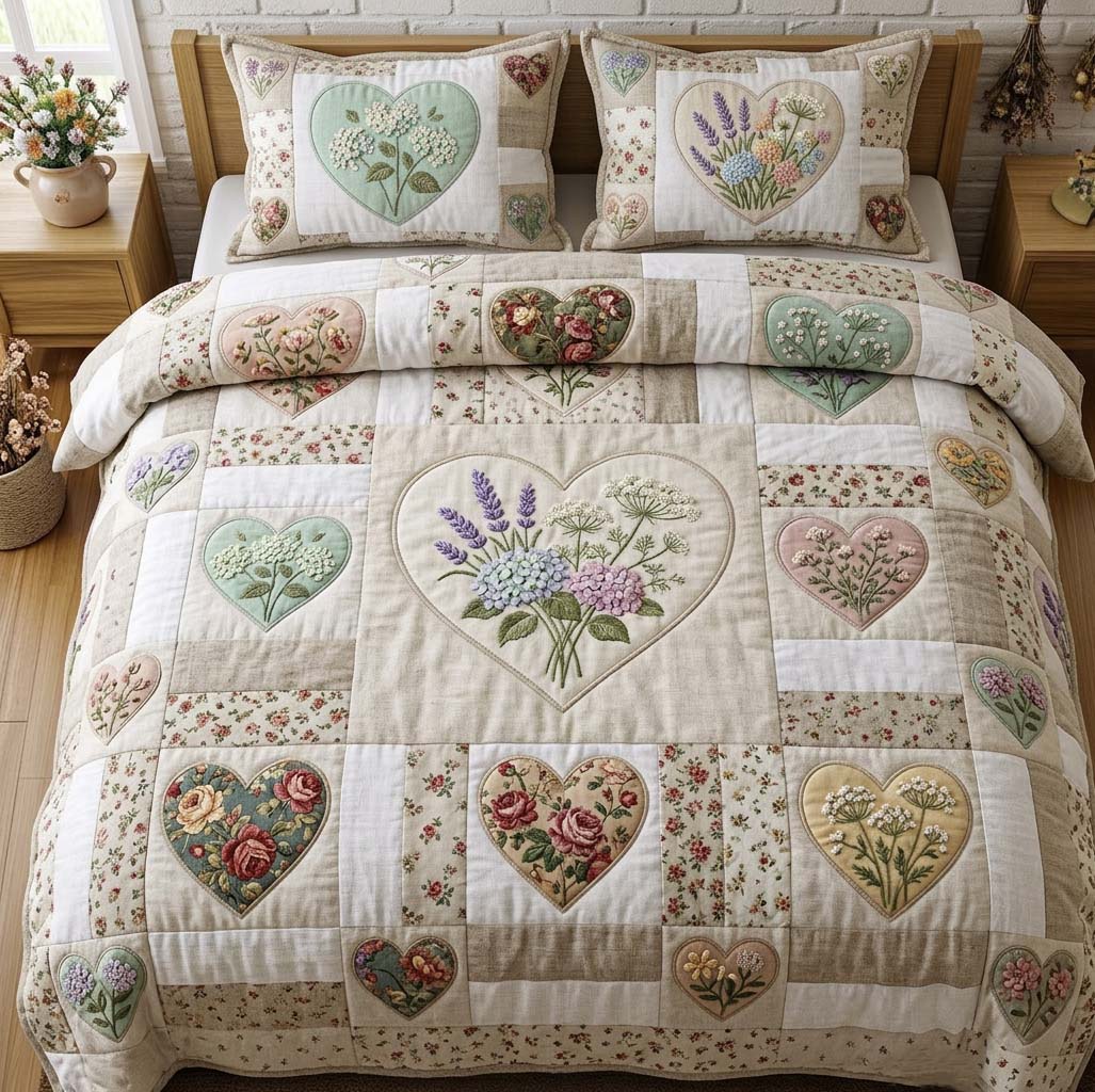 Flower Patchwork 3-Piece Quilted Bedding Set Margaret York