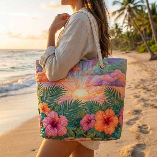 Handcrafted Beach Bag | Tropical Sunrise Margaret York
