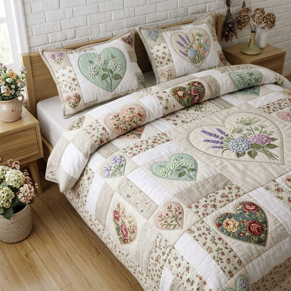 Flower Patchwork 3-Piece Quilted Bedding Set Margaret York