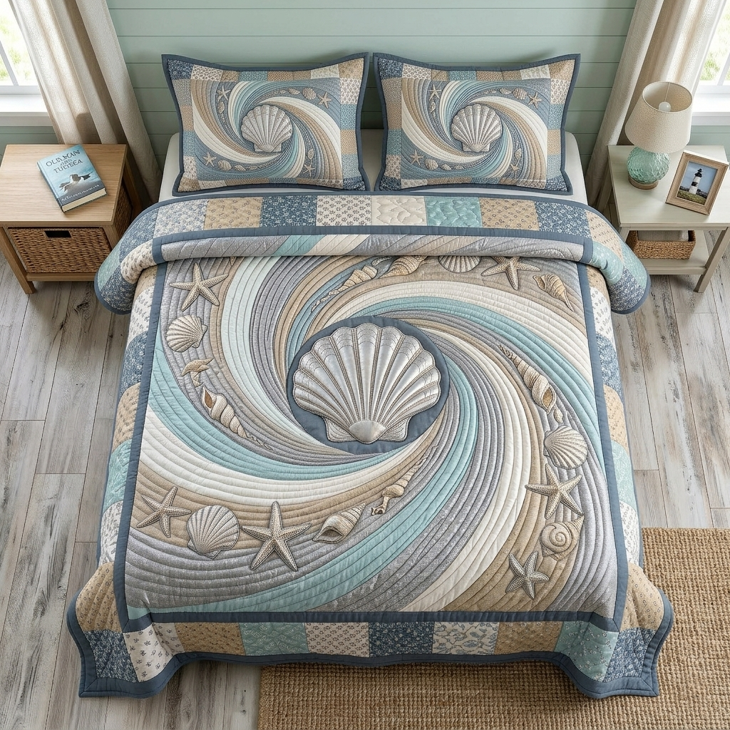 Coastal Whisper 3-Piece Quilted Bedding Set Margaret York