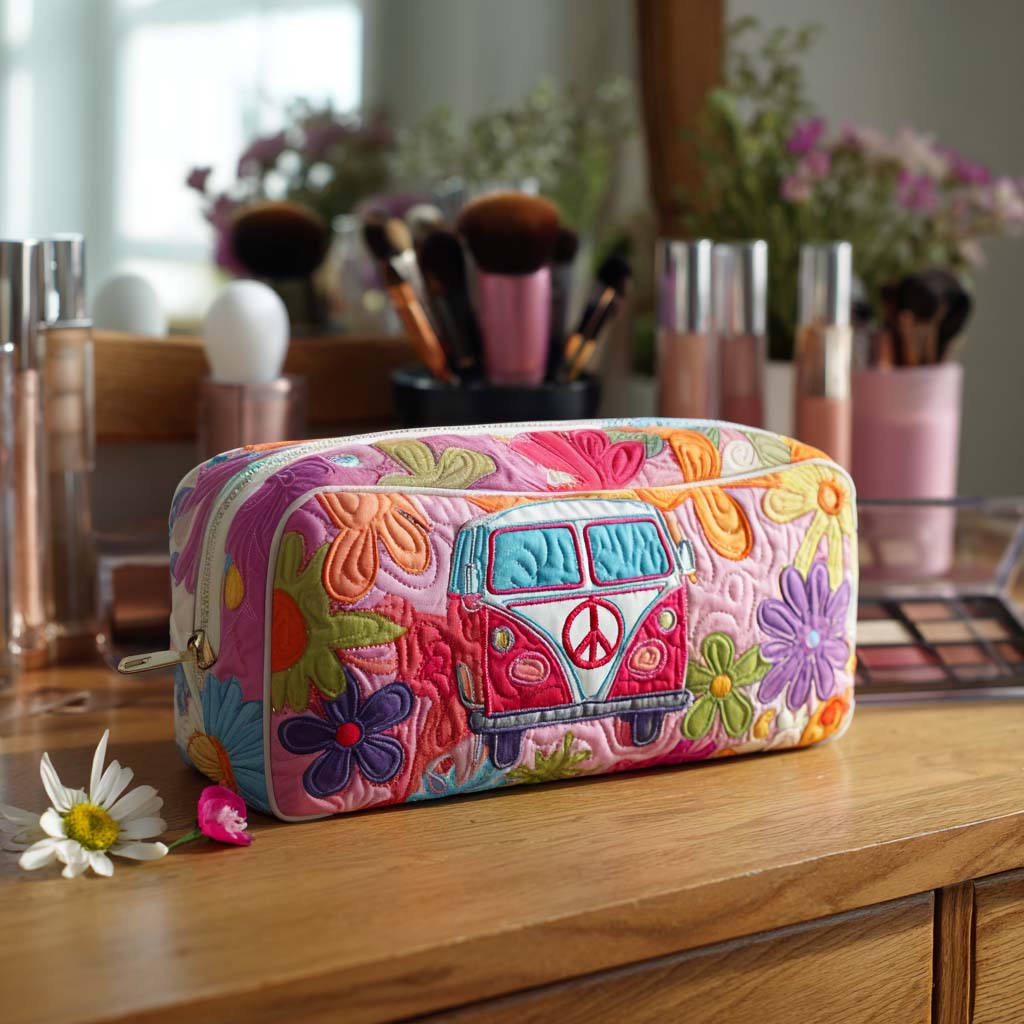 Groovy Bloom Ride Quilted Makeup Bag Margaret York