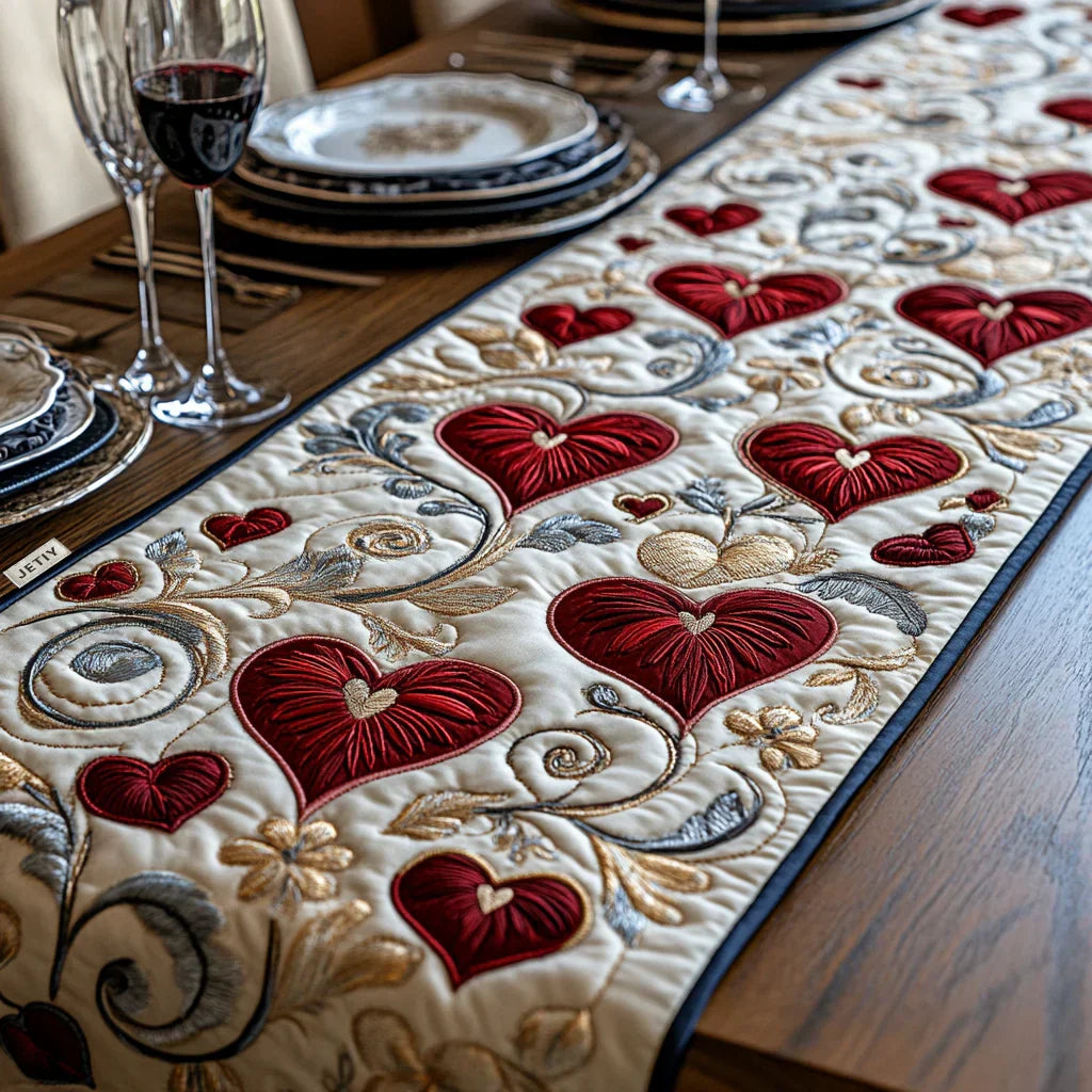 Heart Cascade Quilted Table Runner Margaret York