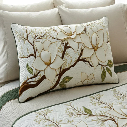 Magnolia Flower Quilted Cushion Cover Margaret York