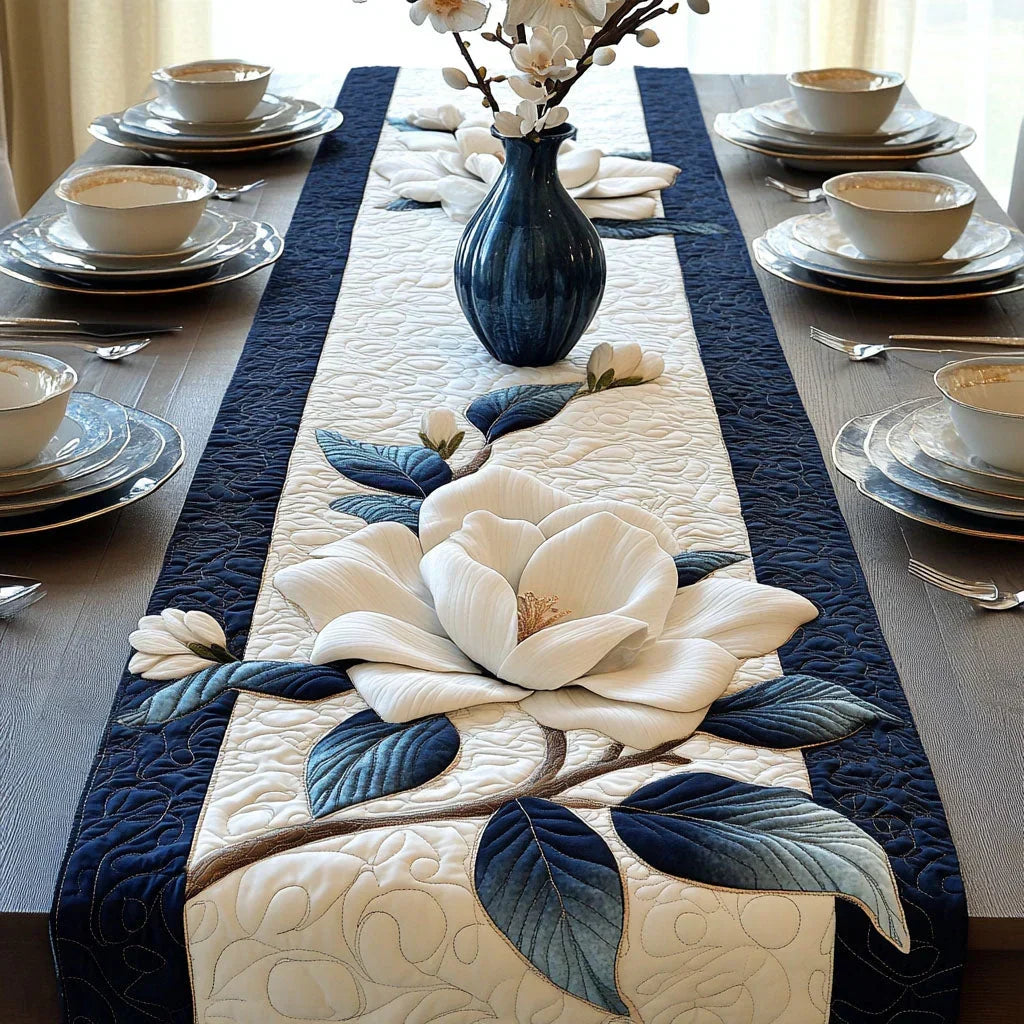 Tranquil Magnolia Quilted Table Runner Margaret York