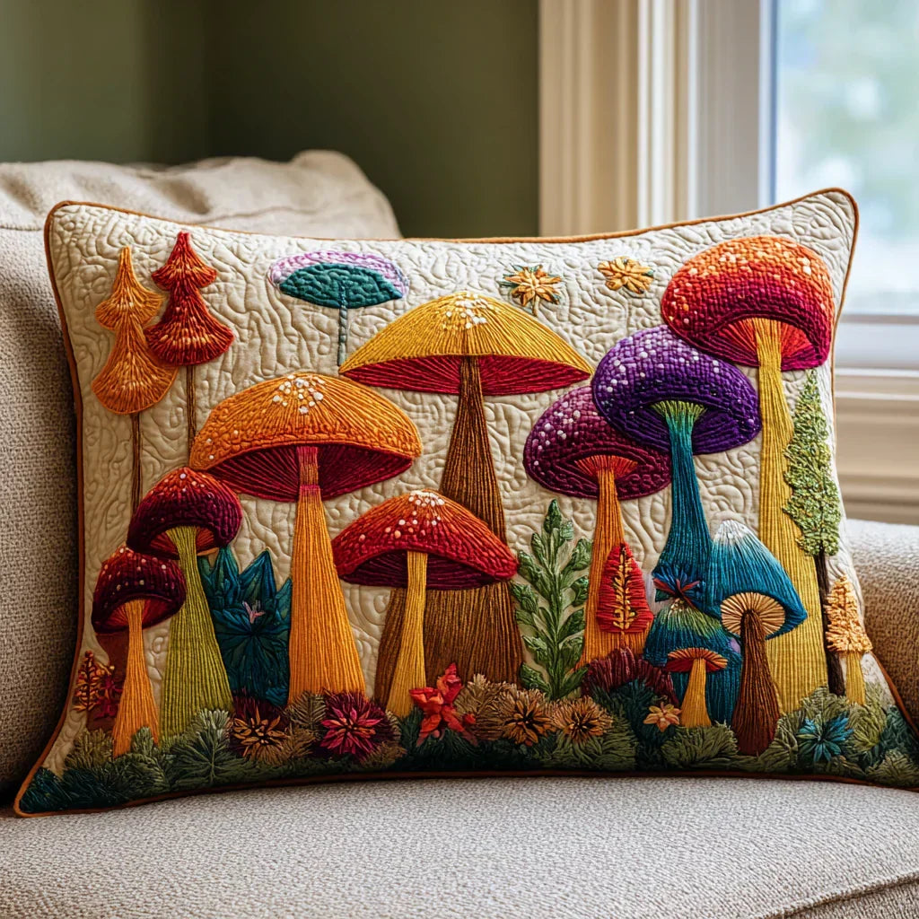 Mushroom Garden Padded Cushion Cover Margaret York