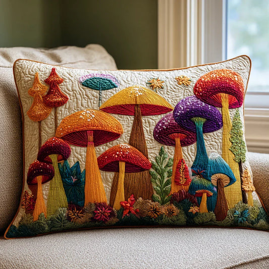 Mushroom Garden Padded Cushion Cover Margaret York