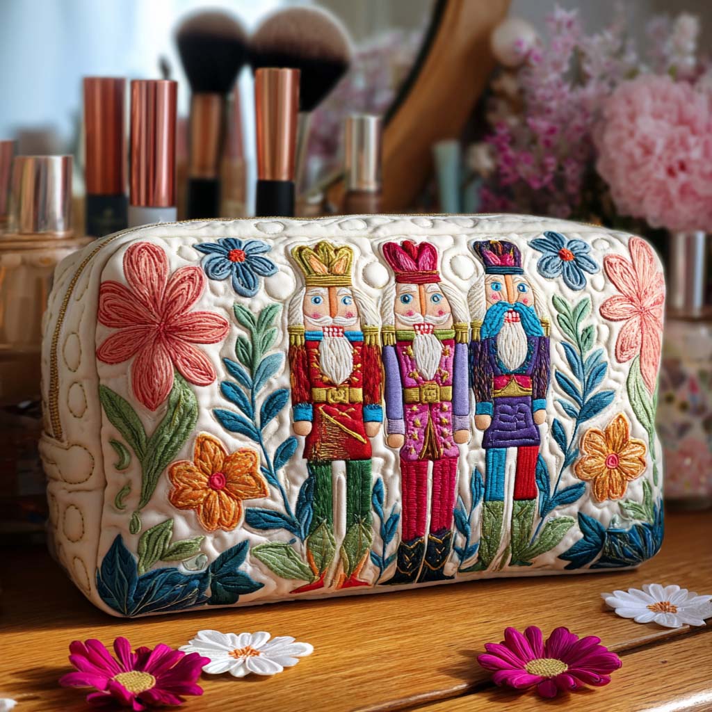 Quilted Makeup Bag with Nutcracker Charm Margaret York