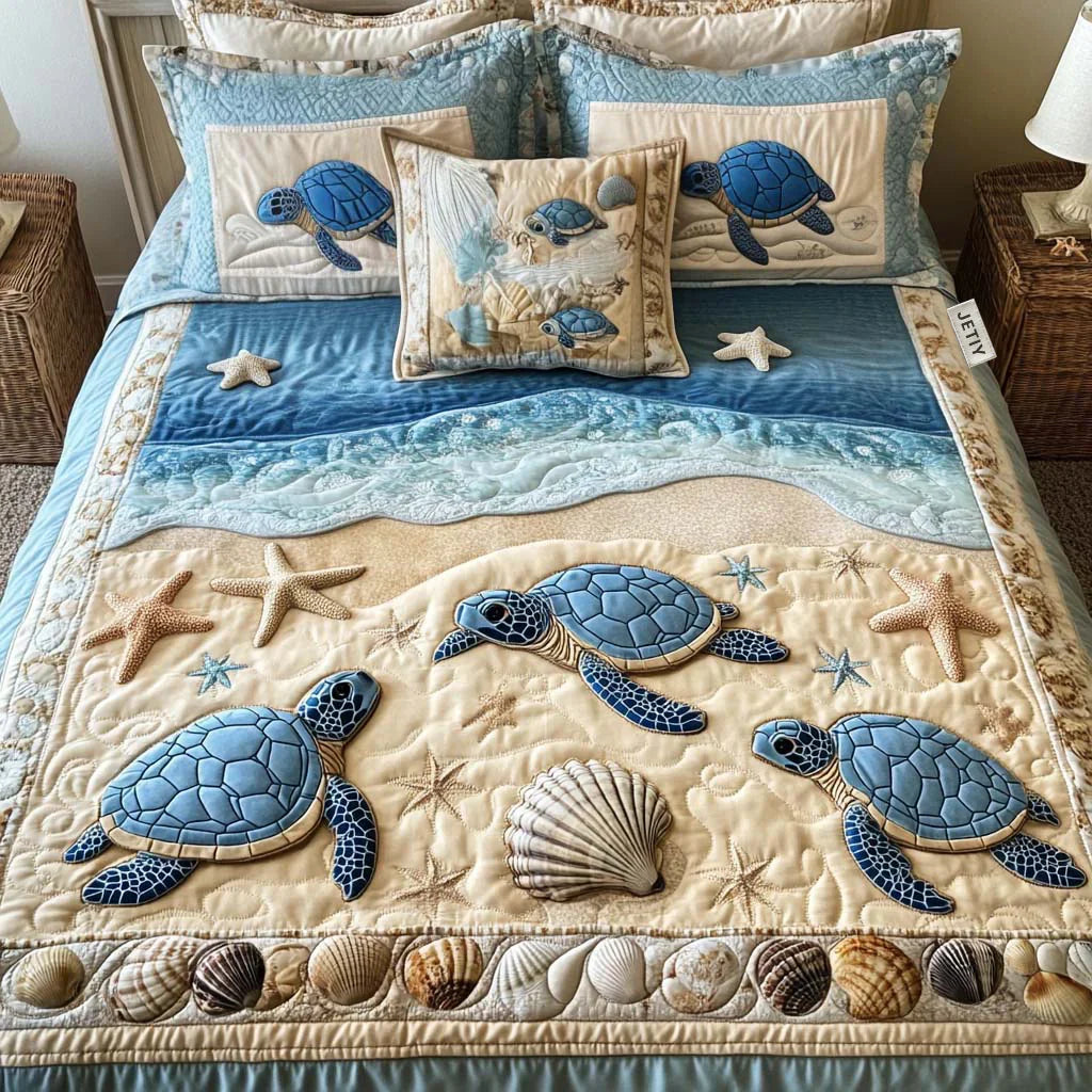 3-Piece Ocean Waves Quilted Bed Set Margaret York