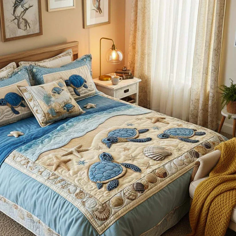 3-Piece Ocean Waves Quilted Bed Set Margaret York