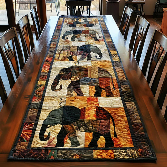 Elephant March Quilted Table Runner Margaret York