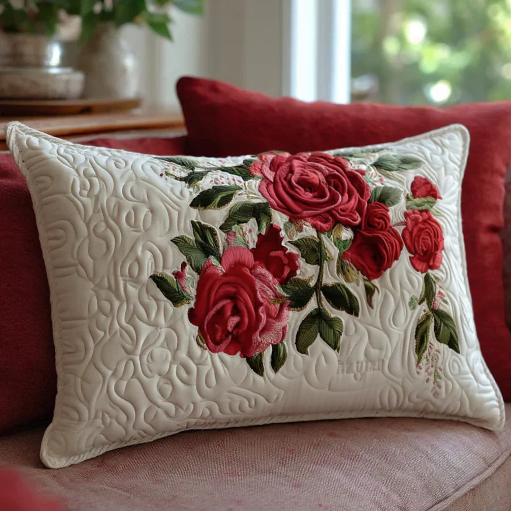 Heart of the Rose Garden Quilted Cushion Cover Margaret York