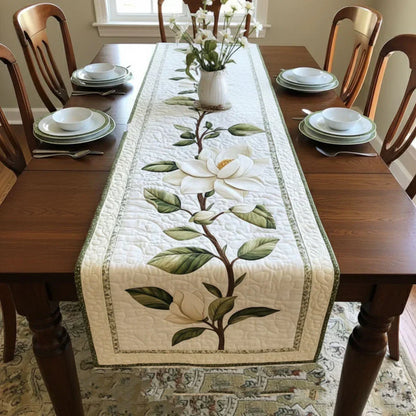 Rustic Magnolia Flower Quilted Table Runner Margaret York