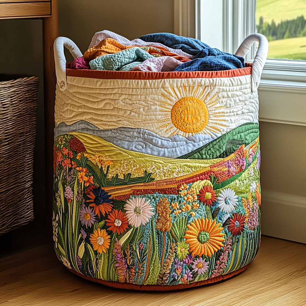 Handcrafted Radiant Sun Laundry Basket Margaret York