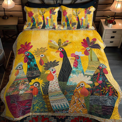 3-Piece Quilted Bed Set - Dawn's Rooster Design Margaret York