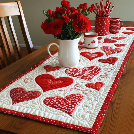 Warm Hearts Quilted Table Runner Margaret York