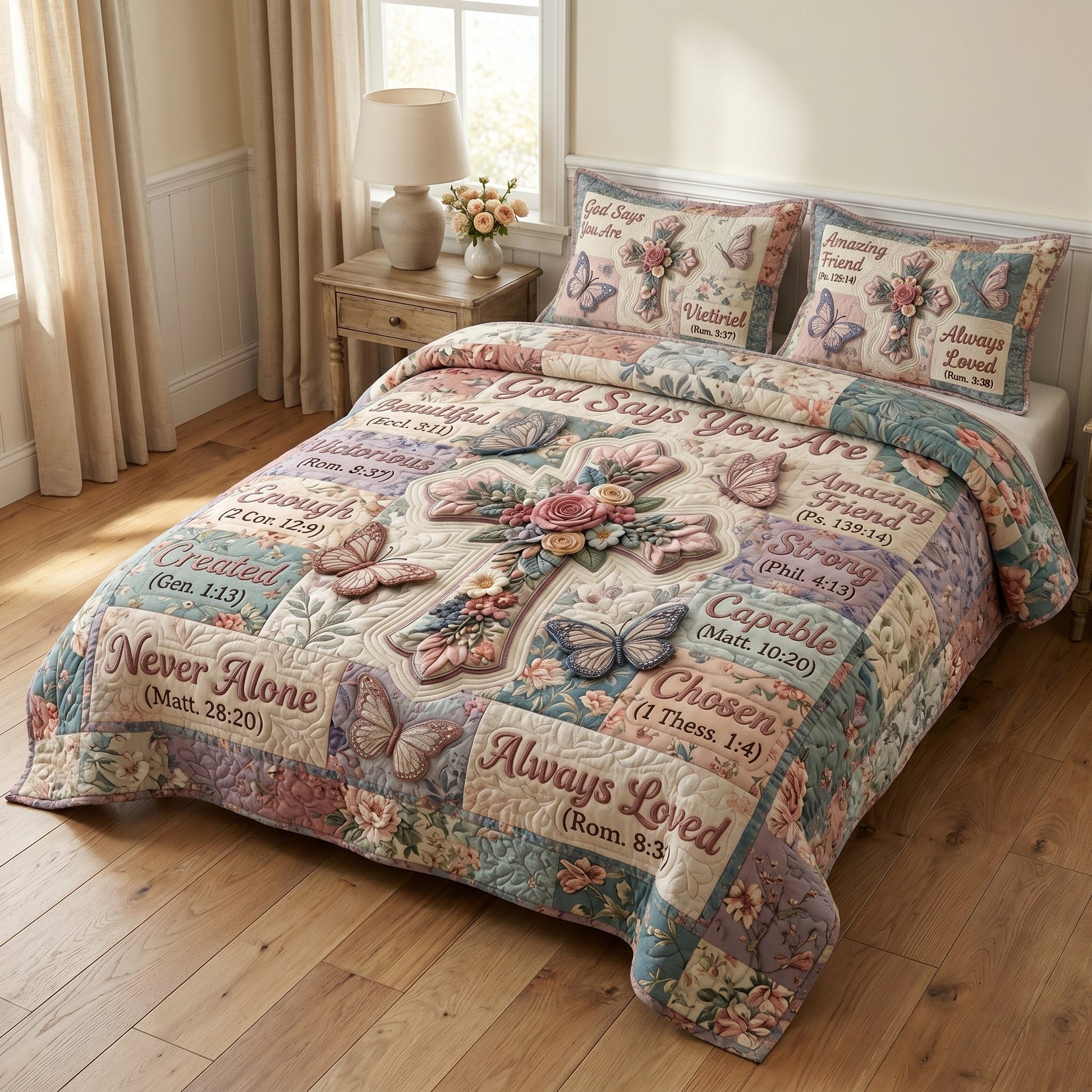 Floral Bible 3-Piece Quilted Bedding Set Margaret York