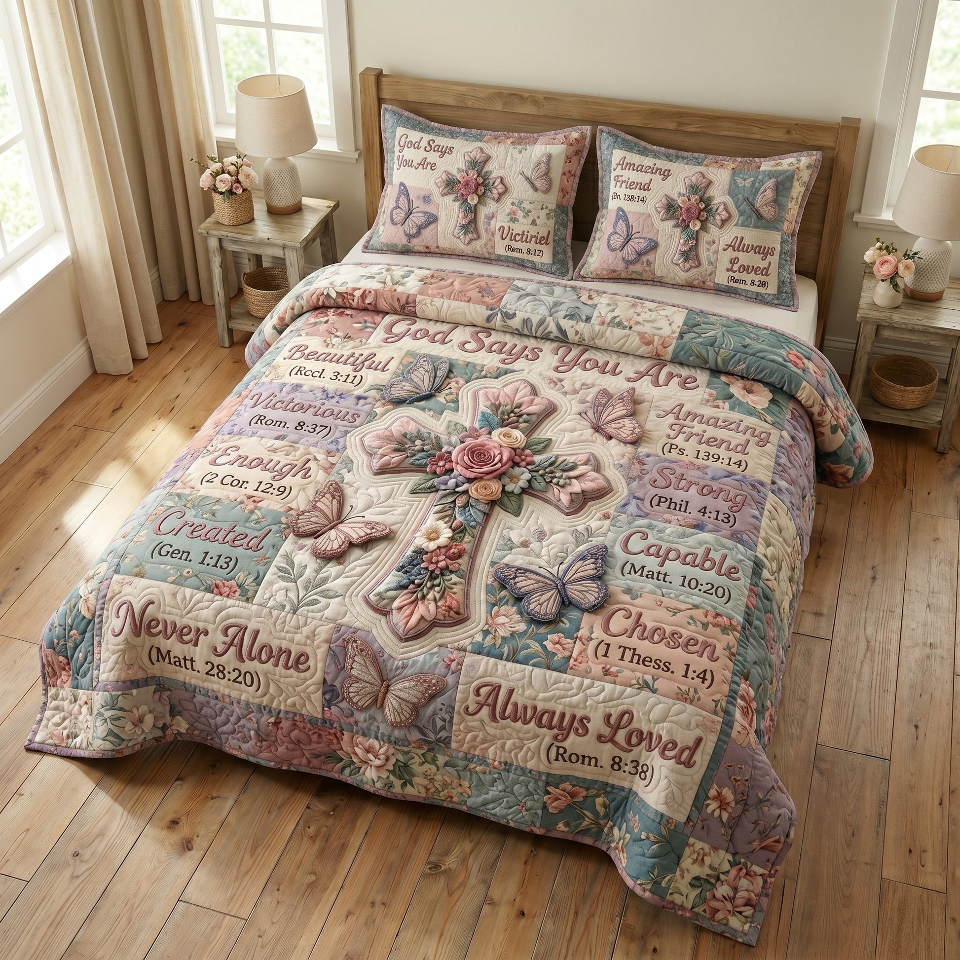 Floral Bible 3-Piece Quilted Bedding Set Margaret York
