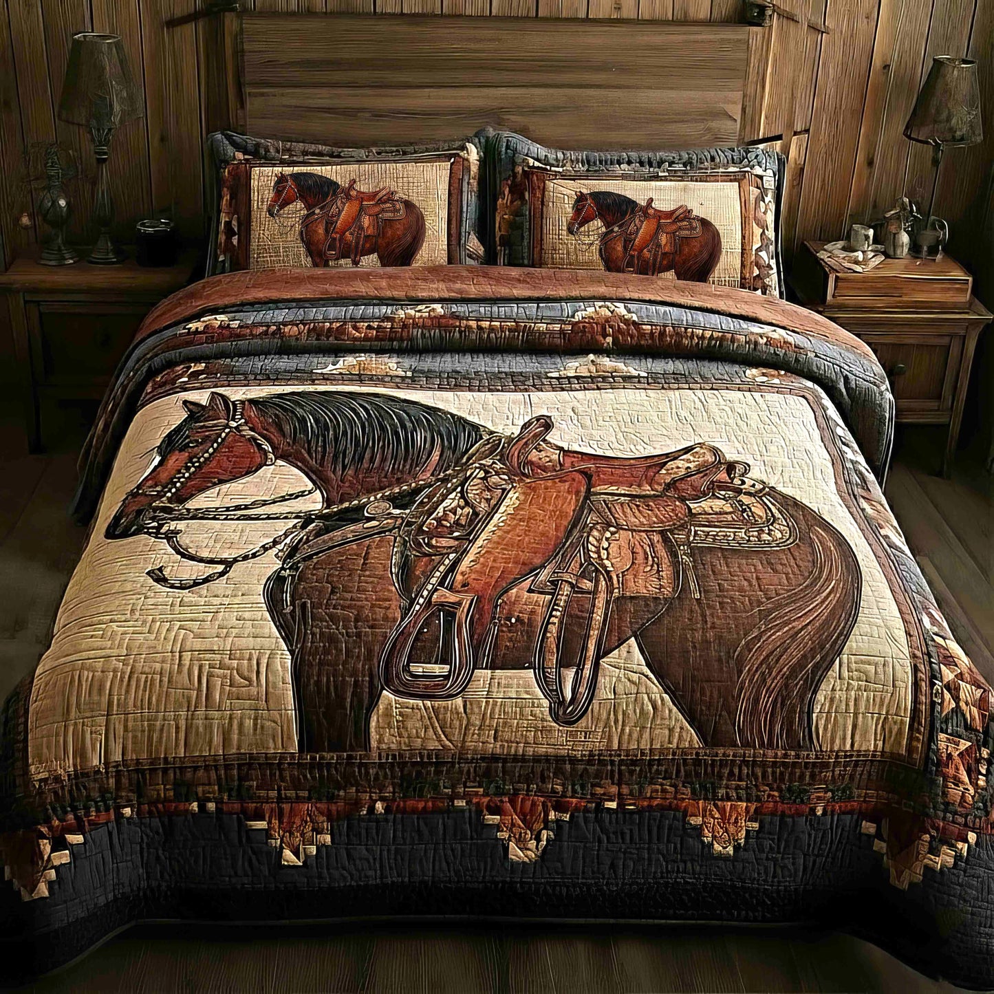 Prairie Horse 3-Piece Quilted Bedding Set Margaret York