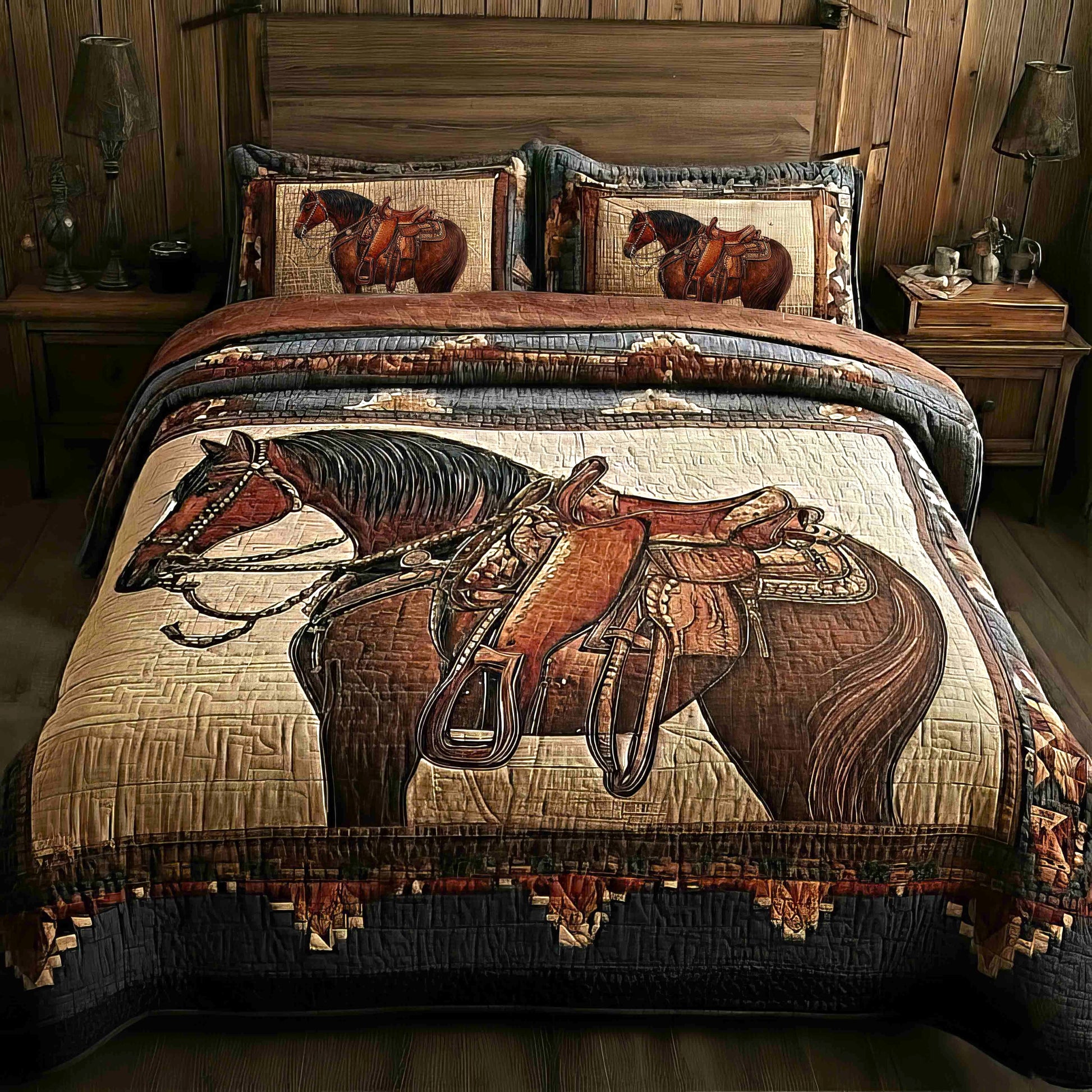 Prairie Horse 3-Piece Quilted Bedding Set Margaret York