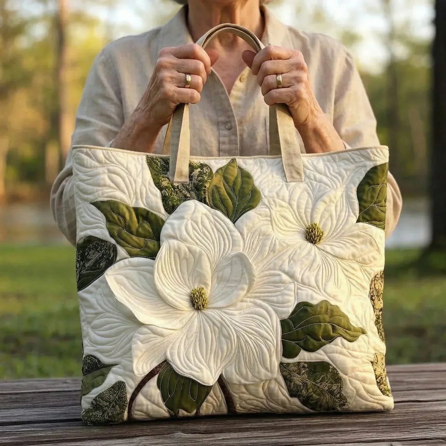 Handcrafted Bag | White Flowers Margaret York